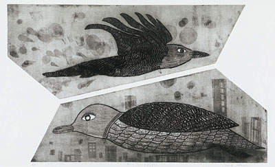 アーリーバードがはじまるよ　（版画）